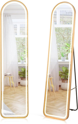 Specchio da Parete con Luci LED, Specchio a Figura Intera Illuminato con Cornice in Alluminio, Luminosità Regolabile e 3 Colori di Illuminazione, 37x38x155 cm