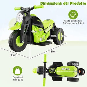 Moto Elettrica per Bambini con Creatore di Bolle, Auto a Bolle per Bambini da 6V, Pulsante Musicale, Faretto a LED, Capacità di 30 kg, per Bambini 3+ anni (Verde)