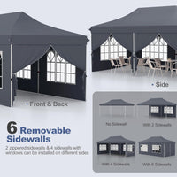 Gazebo da Giardino 3x6m, Gazebo Esterno Resistente Pop Up con 6 Pannelli Laterali e Finestre, 3 Altezze Regolabili, Tenda da Giardino per Matrimoni, Feste, Eventi Commerciali (Grigio)