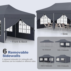 Gazebo da Giardino 3x6m, Gazebo Esterno Resistente Pop Up con 6 Pannelli Laterali e Finestre, 3 Altezze Regolabili, Tenda da Giardino per Matrimoni, Feste, Eventi Commerciali (Grigio)
