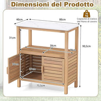 Mobile Buffet per Esterni in Legno di Acacia, Banco da Giardinaggio con Piano in Resina, Scaffale e Armadio e con Porte a Persiana, 80 x 40 x 90,5 cm
