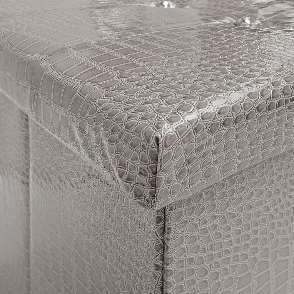 Cassapanca Contenitore Pouf Panca Poggiapiedi Similpelle Pelle Finta Coccodrillo 76x38x38 cm Grigia
