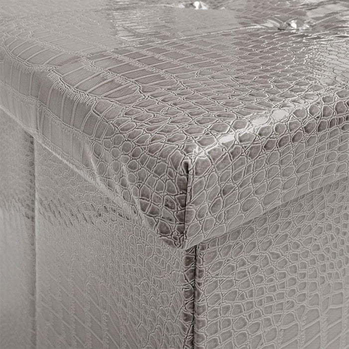 Cassapanca Contenitore Pouf Panca Poggiapiedi Similpelle Pelle Finta Coccodrillo 76x38x38 cm Grigia