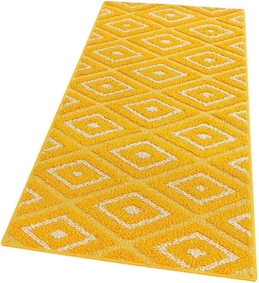 Tappeto Casa Cucina Rombi 3D 50X115 Cm Bordato Moderno Assorbente Antiscivolo Giallo