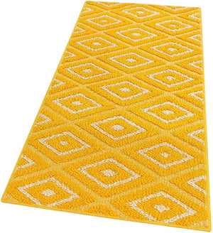 Tappeto Casa Cucina Rombi 3D 50X240 Cm Bordato Moderno Assorbente Antiscivolo Giallo