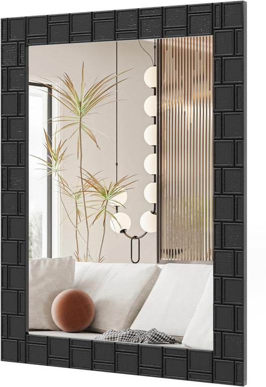Specchio da Parete 80 x 60 CM, Specchio Moderno con Cornice in Legno, Montaggio Verticale e Orizzontale, Specchio Rettangolare per Bagno Soggiorno Ingresso