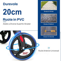 Deambulatore 2 in 1 per Anziani in Alluminio, Rollator Pieghevole e Regolabile in Altezza con Sedia, Schienale Reversibile, Manici Regolabili, Ruote, Poggiapiedi e Borsa Rimovibile (Blu)