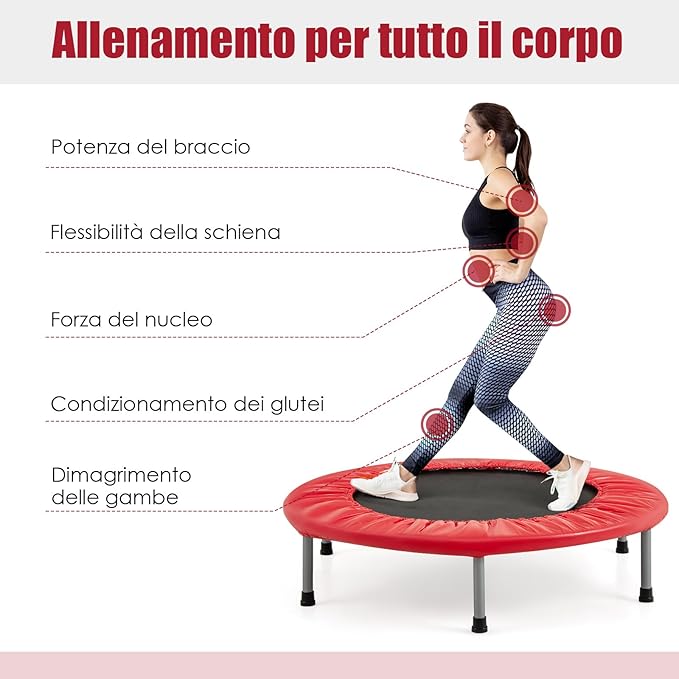 Mini Trampolino Elastico e Pieghevole, Capacità di Carico 150 kg, per Interno ed Esterno