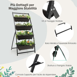 Letto da Giardino Rialzato Verticale, Fioriera Elevata a 4 Livelli con Fori di Drenaggio, Fioriera Autoportante per Interni ed Esterni per Verdure, Erbe e Fiori (76 cm x 70,5 cm x 160 cm)
