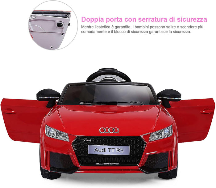 Audi 12V Auto Elettrica per Bambini, Macchina Elettrica con Velocità 2,5-5 km/ora, con Telecomando USB MP3 Luci LED (Rosso)