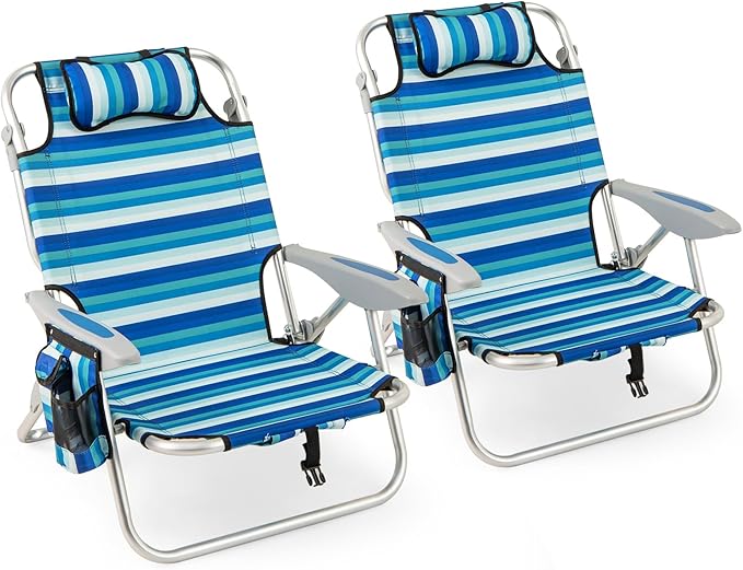 Sedia Pieghevole da Spiaggia, Telaio in Alluminio, Sedia Bassa da Sabbia Leggera con Schienale Regolabile, Sdraio da Esterno Robusta per Giardino, Campeggio, Portata 150 kg (Verde,2)