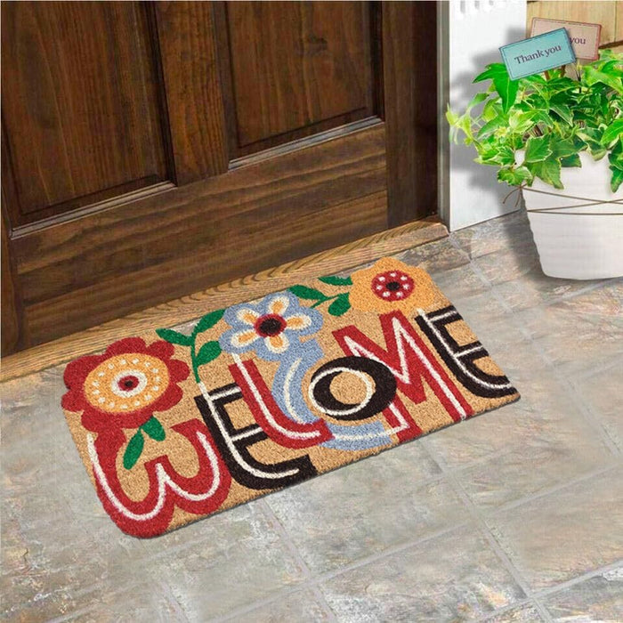 Zerbino Cocco 40x75 cm WELCOME Retro Gomma Antiscivolo Tappeto Moderno Porta Ingresso Entrata