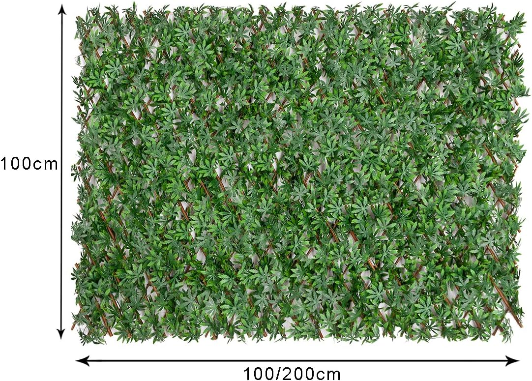Siepe Artificiale Estensibile Foglie 3D Recinto 100x200 Cm Separè Divisore Traliccio Legno