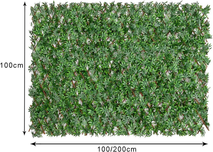 Siepe Artificiale Estensibile Foglie 3D Recinto 100x200 Cm Separè Divisore Traliccio Legno