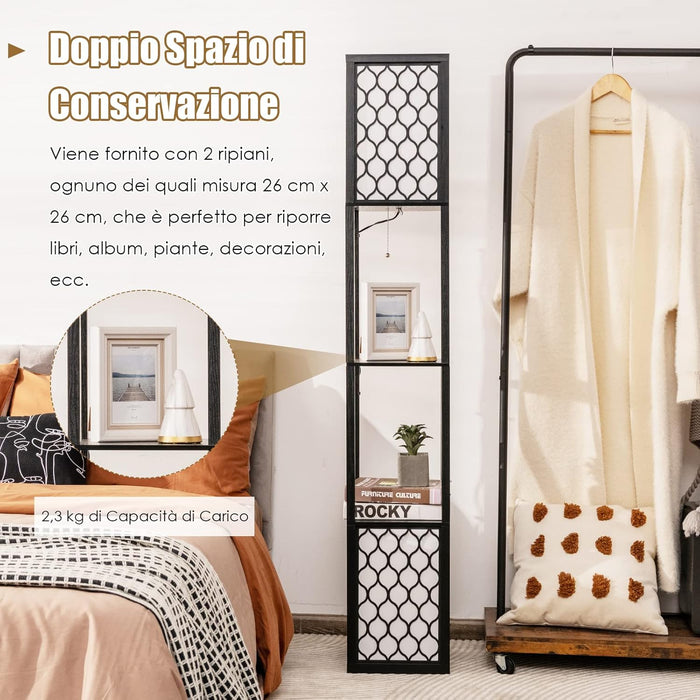 Lampada da Terra Design e Vintage, Lampada a Stelo da Terra con 2 Ripiani, Ideale per Camera da Letto, Soggiorno e Ufficio, 26 x 26 x 156 cm, Nero