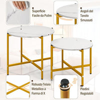 Set di Tavolini da Caffè Rotondi da 2 Pezzi, Tavolini Impilabili con Struttura in Metallo Robusta e Piedini, Ideale per Soggiorno, Ufficio e Balcone