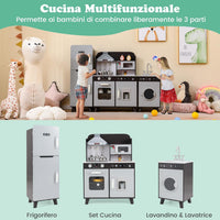 Cucina Giocattolo per Bambini, Cucina per Bambini con Frigorifero, Macchina del Ghiaccio, Lavatrice, Forno, Microonde, Lavello e Rubinetto, Con Luci e Suoni, per Bambini 3+ Anni (Marrone)