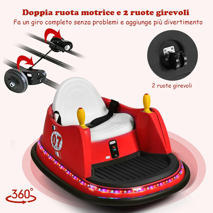 Veicolo Elettrico Macchina Elettrica Design Autoscontro per Bambini, Girevole a 360°, con Luci e Musica, con Telecomando, per Bambini 2-5 Anni (Rosso)