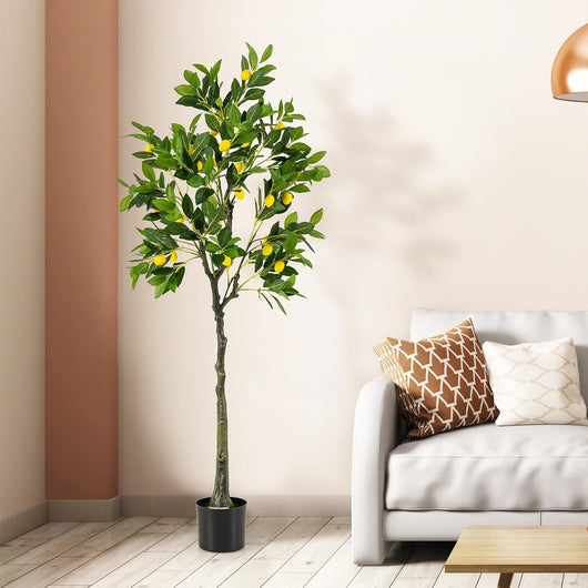 Albero di limone artificiale, altezza 80/120/160 cm, con frutti grandi 9/18/27, pianta decorativa con rami realistici, agrumi in vaso per soggiorno, ufficio, corridoio (160 cm)