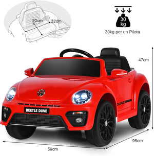 12V Volkswagen Macchina Elettrica per Bambini, Auto Elettrica con Telecomando Luci Musica Doppia Porta, 5km/h Carico 30kg, per Bambini 3-8 Anni (Rosso)