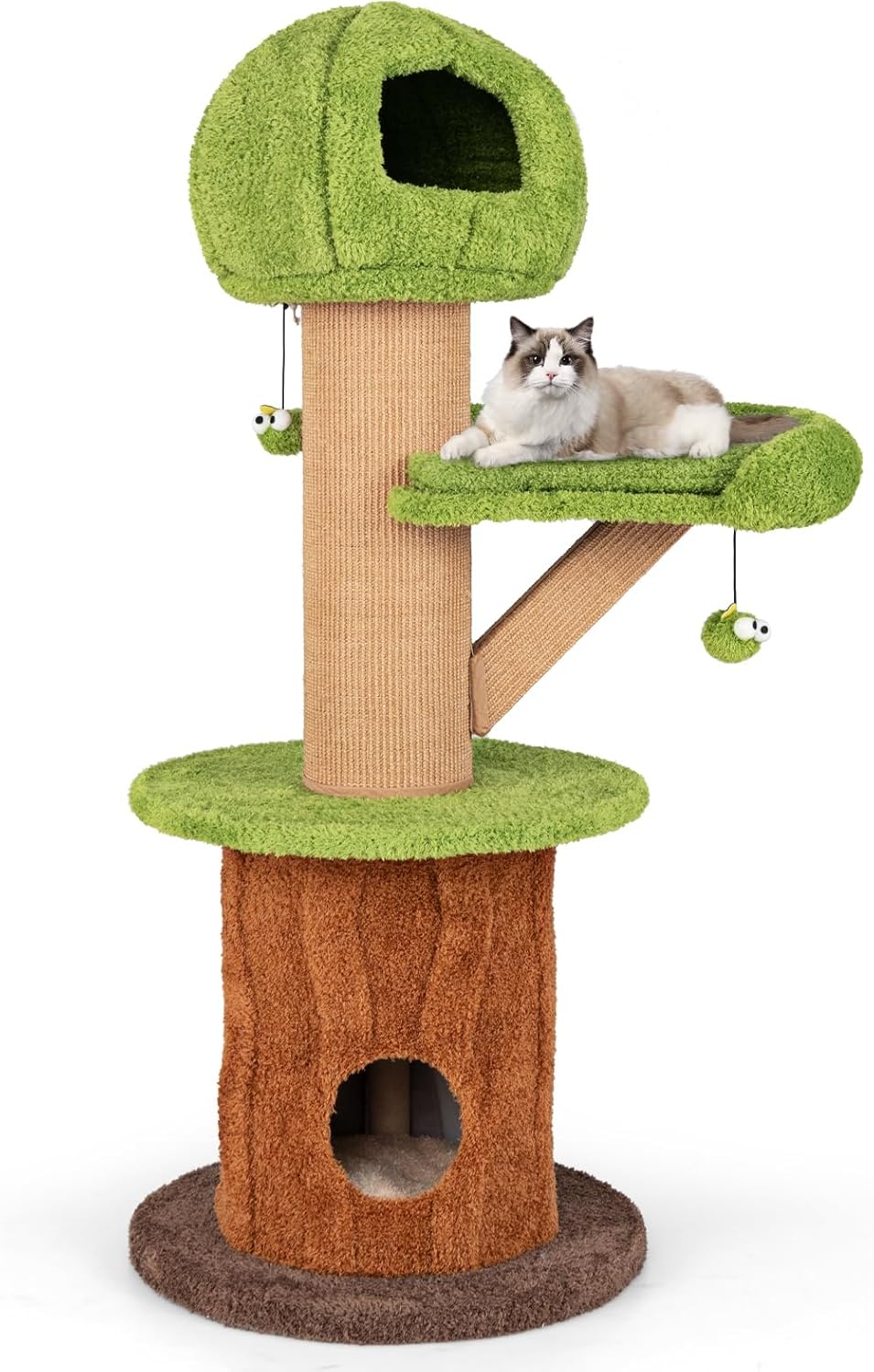 Tiragraffi a Forma di Albero per Gatti 175cm, Albero per Animali Domestici con 2 Casette, Trespolo Peluche, Palline Teaser, Pali in Sisal e Cuscini Rimovibili, Torre Moderno Interno