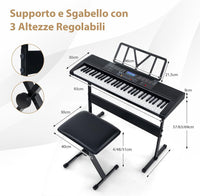Set Pianoforte Elettronico Portatile a 61 Tasti, Pianoforte Digitale con 600 Timbri, 400 Ritmi, 50 Canzoni Demo, Pianoforte con Supporto e Sgabello, Tasti Luminosi, Microfono, Cuffie