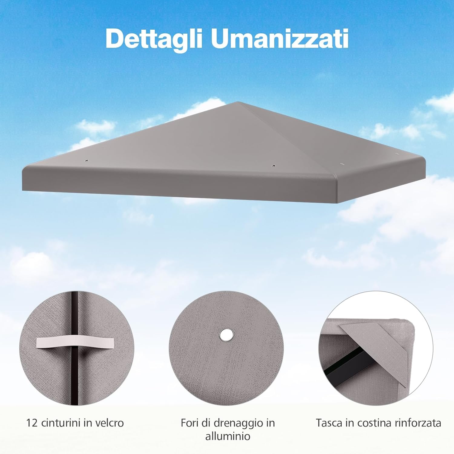 Copertura per Gazebo, Tetto Ricambio per Gazebo, Tetto del Padiglione 3x3 m (Grigio)
