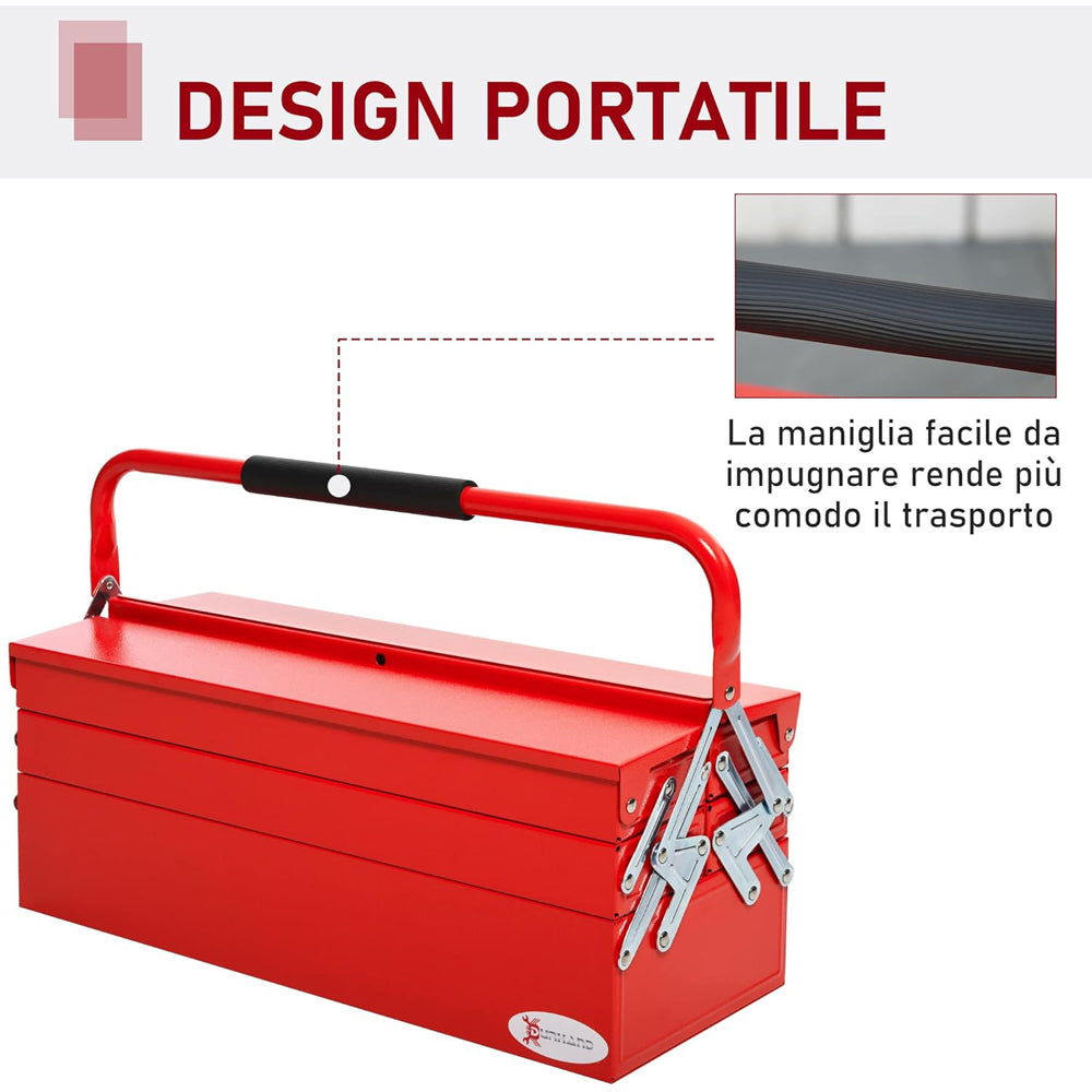 CASSETTA PORTAUTENSILI PORTA ATTREZZI 5 SCOMPARTI IN ACCIAIO 56x20x41cm DURHAND