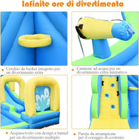 Castello Gonfiabile 3 in 1 Per 4 Bambini 4-12anni - Con Scivolo/Piscina/Muro Arrampicante - Con Borsa di Trasporto/Kit di Riparazione - Interno ed Esterno - Senza soffiatore