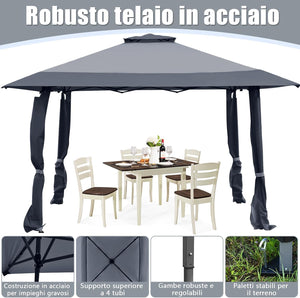 Gazebo da Giardino 3,95 x 3,95 M, Gazebo da Esterno con Tetto a 2 Livelli e 3 Altezze Regolabili, con Borsa,Tessuto Oxford, Ideale per Feste, Barbecue, Giardino, Spiaggia (Grigio)