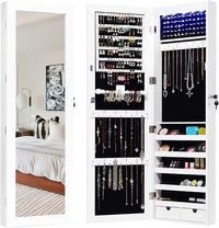 Armadietto Portagioie Specchio per Gioielli con Luci LED, Specchiera da Porta e Muro, per Figura Intera, 120x37x9,6cm