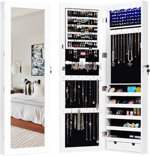 Armadietto Portagioie Specchio per Gioielli con Luci LED, Specchiera da Porta e Muro, per Figura Intera, 120x37x9,6cm