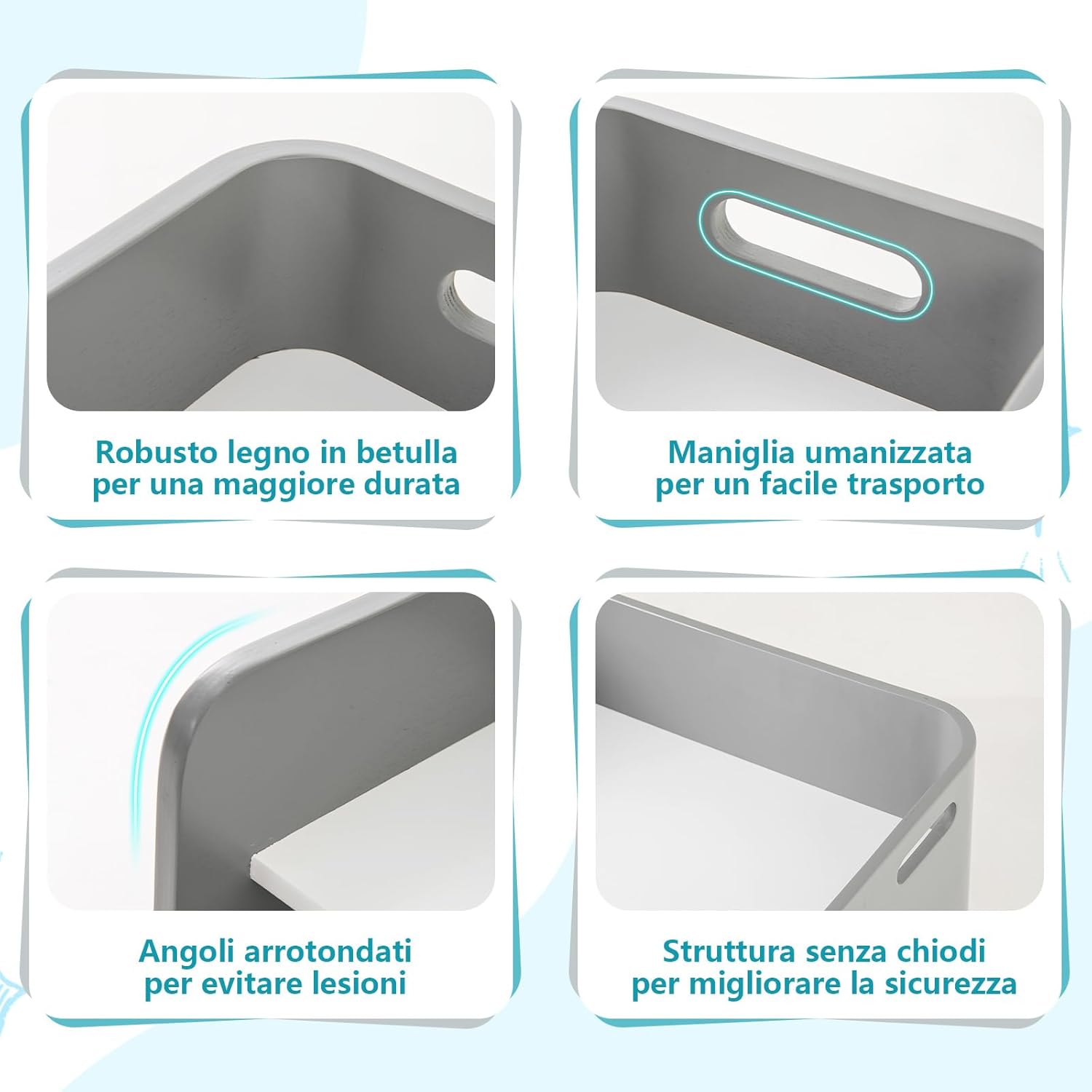 COSTWAY Set Tavolo e 2 Sedie per Bambini 2-9 Anni, Set Multiuso in Legno di Faggio con Maniglie Ergonomiche, Design Salvaspazio, Senza Montaggio, Portata 100 kg (Grigio)