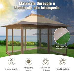 Gazebo Pieghevole da Giardino 3,6 x 3,6m, Gazebo Pop-up con Borsa da Trasporto con Ruote, Regolabile in Altezza, per Feste, Barbecue, Giardino e Spiaggia (Con Rete)