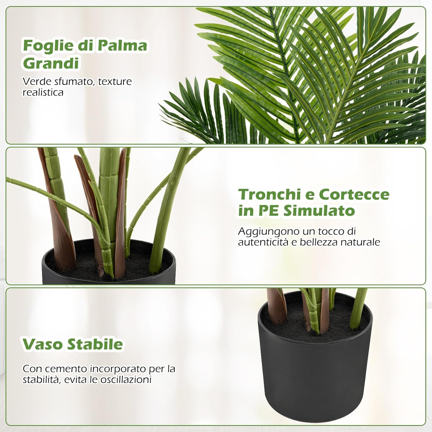 Set di 2 Piante Artificiali di Palma 90 CM/140 CM, Pianta Finta in Vaso da Interno ed Esterno, Decorazione Moderna per Soggiorno, Veranda, Ufficio e Negozio (140 cm)