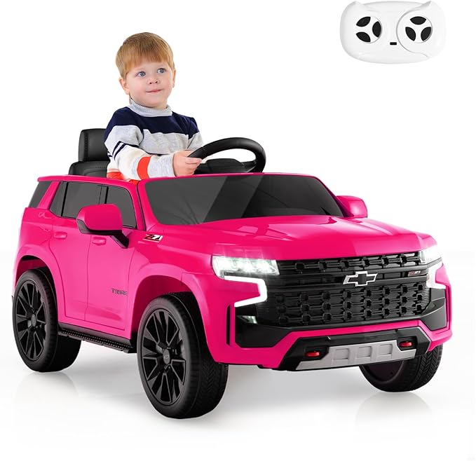 12V Macchina Elettrica per Bambini Chevrolet, SUV Elettrica con Telecomando Luci Luminose e Musica, 3-3,5 km/h, Ideale per Bambini di 3-6 Anni (Rosa)