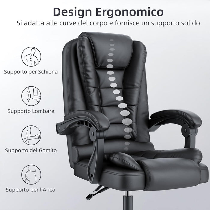 Sedia da Ufficio Ergonomica - RATTANTREE - Poltrona Direzionale con Sedile Largo - Nero