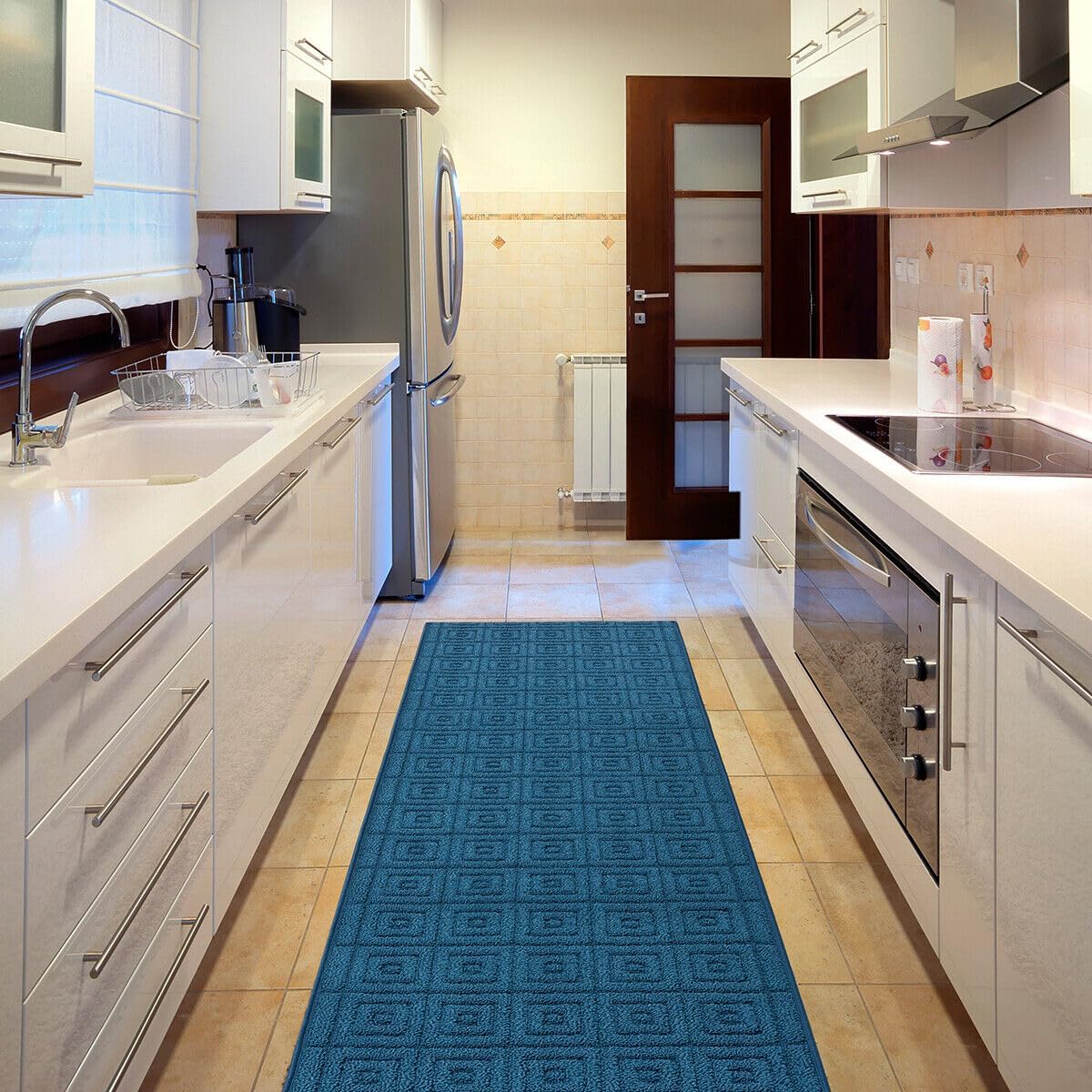 Tappeto Cucina 3D Antiscivolo Tinta Unita Assorbente Blu 57x40 cm