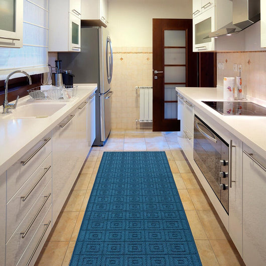 Tappeto Cucina 3D Antiscivolo Tinta Unita Assorbente Blu 50x100 cm