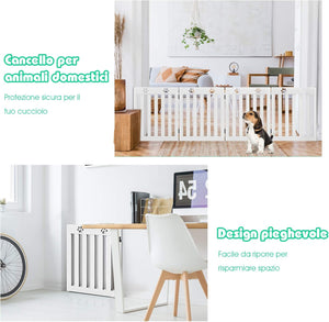 Cancelletto di Sicurezza Pieghevole, Barriera per Animali Domestici, in Legno, 4 Pannelli, 203 x 60 x 1,5 cm (Bianco)