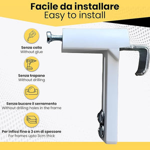 Supporto Gancio No Foro Regolabile per Tende a Rullo e a Pacchetto - 1 Coppia - Installazione Facile e Sicura