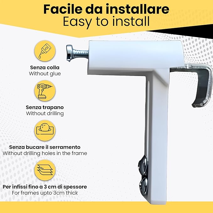 Supporto Gancio No Foro Regolabile per Tende a Rullo e a Pacchetto - 1 Coppia - Installazione Facile e Sicura