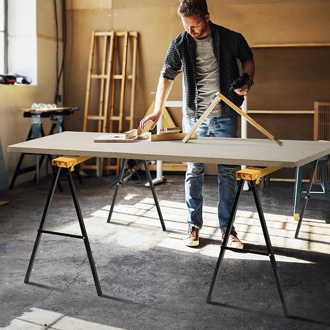2 Cavalletti da Lavoro Pieghevoli, Coppia di Cavalletti in Metallo per Segare, Carico Fino a 275 kg (Modello 1)