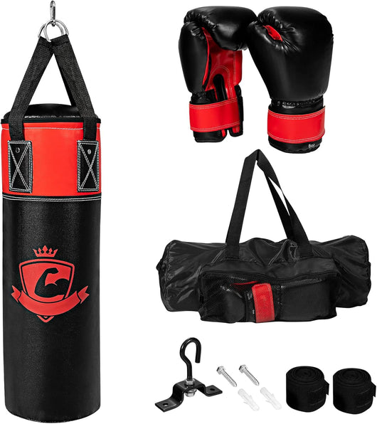 Set sacco da boxe appeso per bambini, Con guantoni da boxe 8 Once, Sotto guanti e borsa, Imbottitura sostituibile, Per allenamenti di karate kickboxing taekwondo, per bambini 3+ anni
