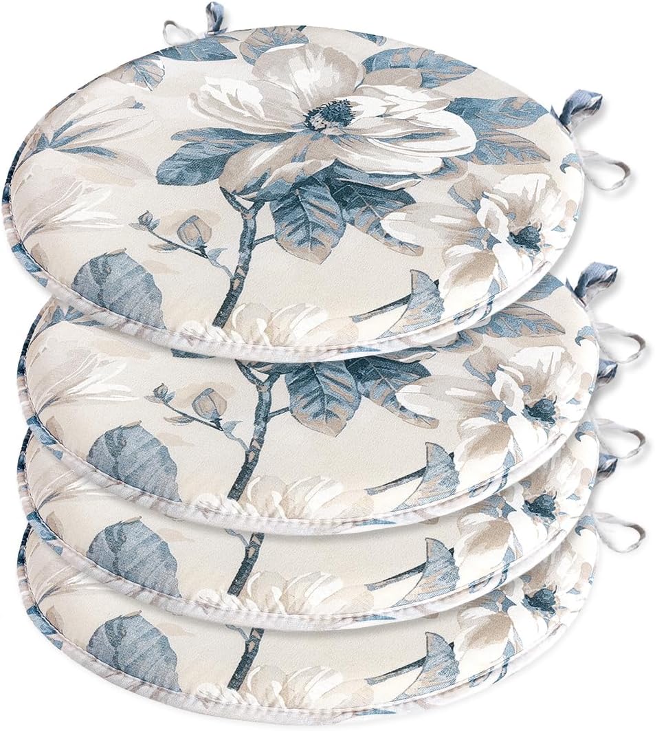 Set 4 Cuscini Sedia Rotondi Cotone Con Lacci Lavabili Morbidi Coprisedia Tondi Shabby Chic Vintage