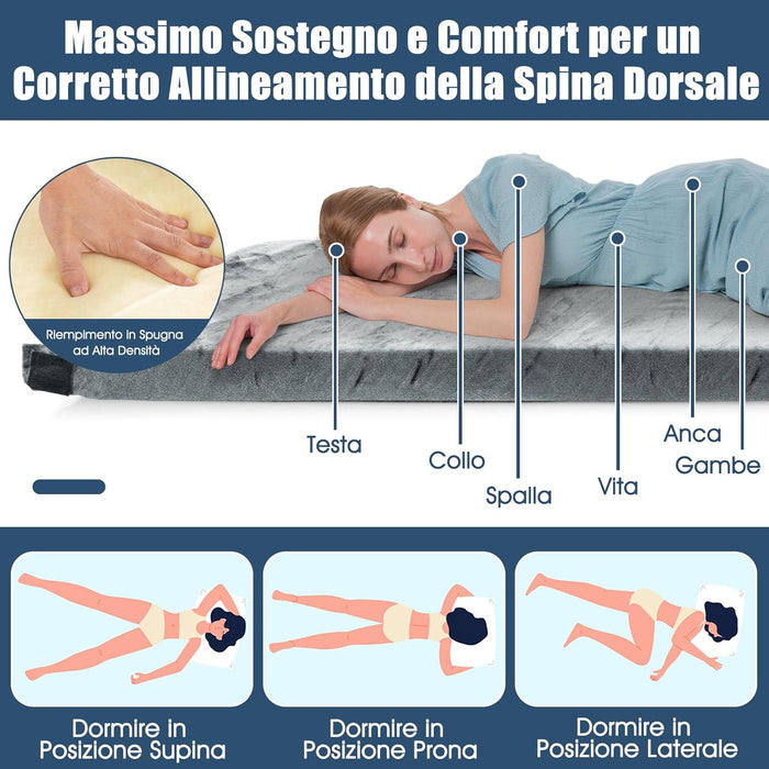 Materasso da Campeggio Impermeabile in Memory Foam, Materassino Portatile con Borsa di Trasporto, Base Antiscivolo, Componibile ed Ergonomico, 183 x 62,5 x 6,5cm