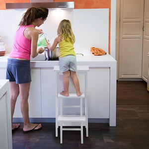 Scaletta Pieghevole, 3 in 1 Scaletta e Sgabello in Legno di Gomma Multifunzione, 3 Gradini, Reversibili Impugnatura, Capacità di Carico 310 kg, Ideale per Studio, Soggiorno (Bianco)