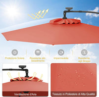 Ombrellone da Giardino ∅300 cm con 32 Luci LED, Ombrellone Prendisole con Rotazione di 360°, Inclinazione Regolabile, 8 Stecche, Manovella, per Giardino Piscina Cortile (Arancione)