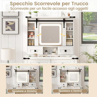 Toeletta da Trucco con Luci LED a 3 Colori Luminosit¨¤ Regolabile, Tavolo da Trucco con Specchio Scorrevole e Piano di Vetro, Postazione Trucco con 4 Cassetti e Ripiani Regolabili, Bianco