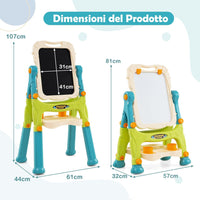 Cavalletto per Bambini, Lavagna Magnetica a Doppia Faccia Regolabile in Altezza, Tavolo da Disegno Staccabile con Manico Portatile e 2 Tazze, per Bambini 3 Anni + (Verde+Blu)